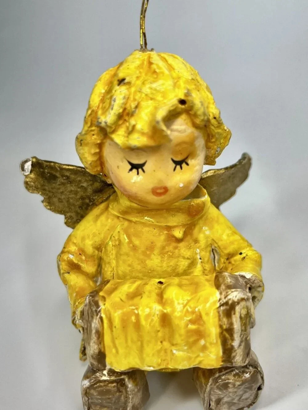 VTG Paper Mache Christmas Angel Ornament Playing Instrument Holiday Lot Of 3